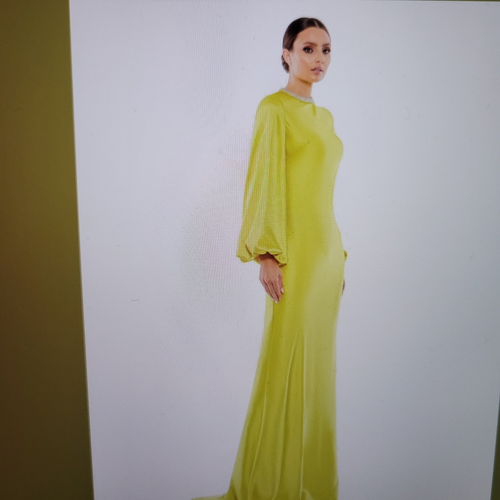 Mac Duggal Vibrant Chartreuse Long Sleeve Gown